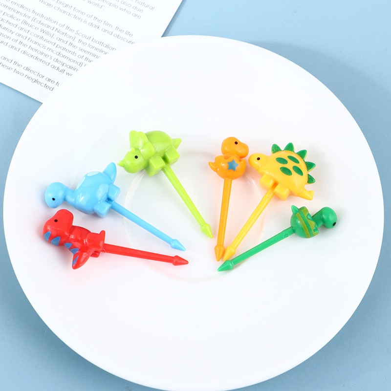 6 Pcs / set Garpu Buah Mini Desain Kartun Hewan Dinosaurus Untuk Anak