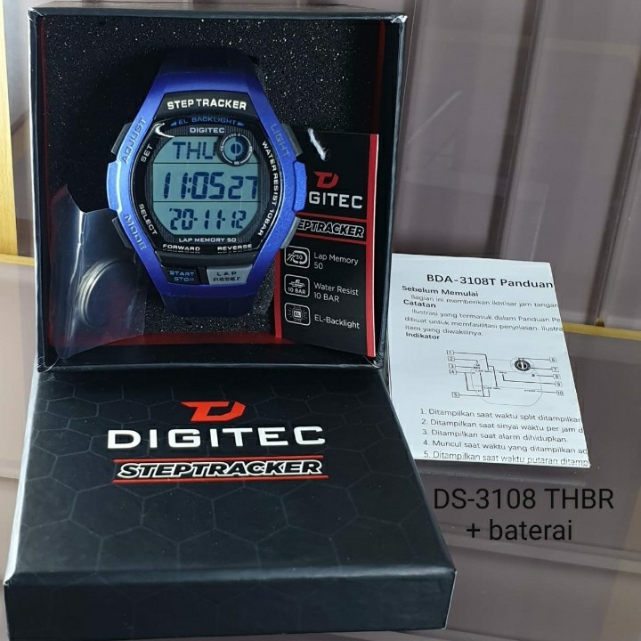 Jam tangan pria Digitec 3108 digital pria strap rubber free baterai cadangan original