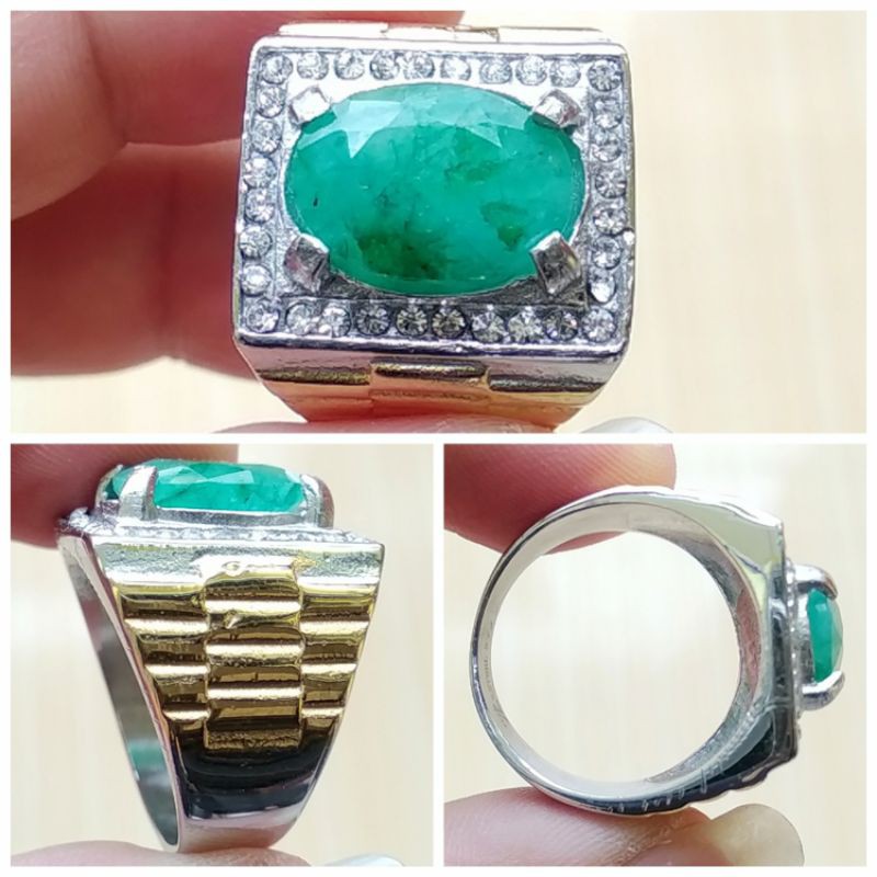 Cincin Batu Permata Natural Emerald / Zamrud Colombia Oval Facet 01