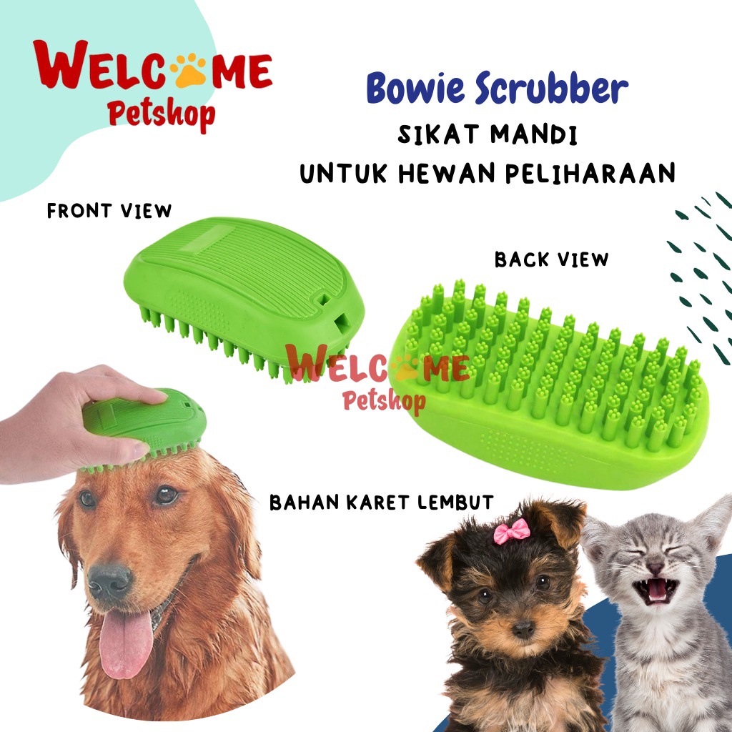 Bowie Scrubber Sikat Sisir Karet Mandi Grooming Anjing Kucing Bulu