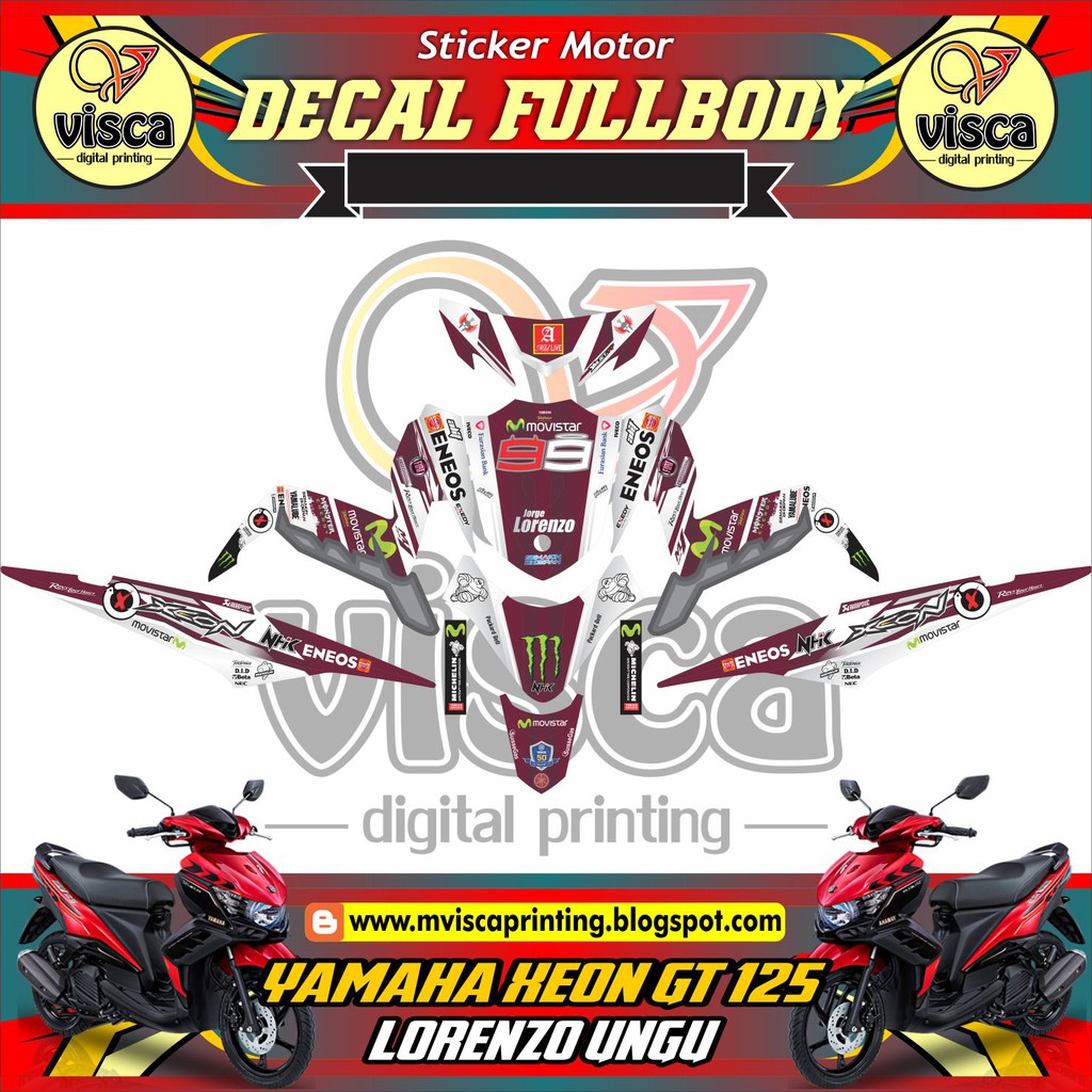 Decal stiker YAMAHA XEON GT 125 LORENZO UNGU