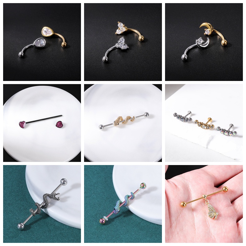 1-3 Pcs Anting Stud Kristal Bahan Stainless Steel Untuk Tulang Rawan