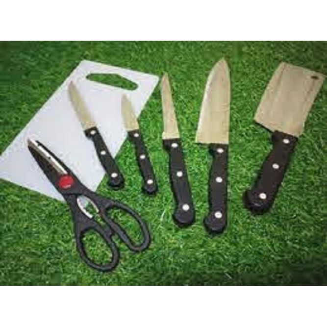 Pisau Set Dudukan Knife Set 8 Pcs Talenan Rak Pisau Stainless Steel Dapat Digunakan Untuk Memotong