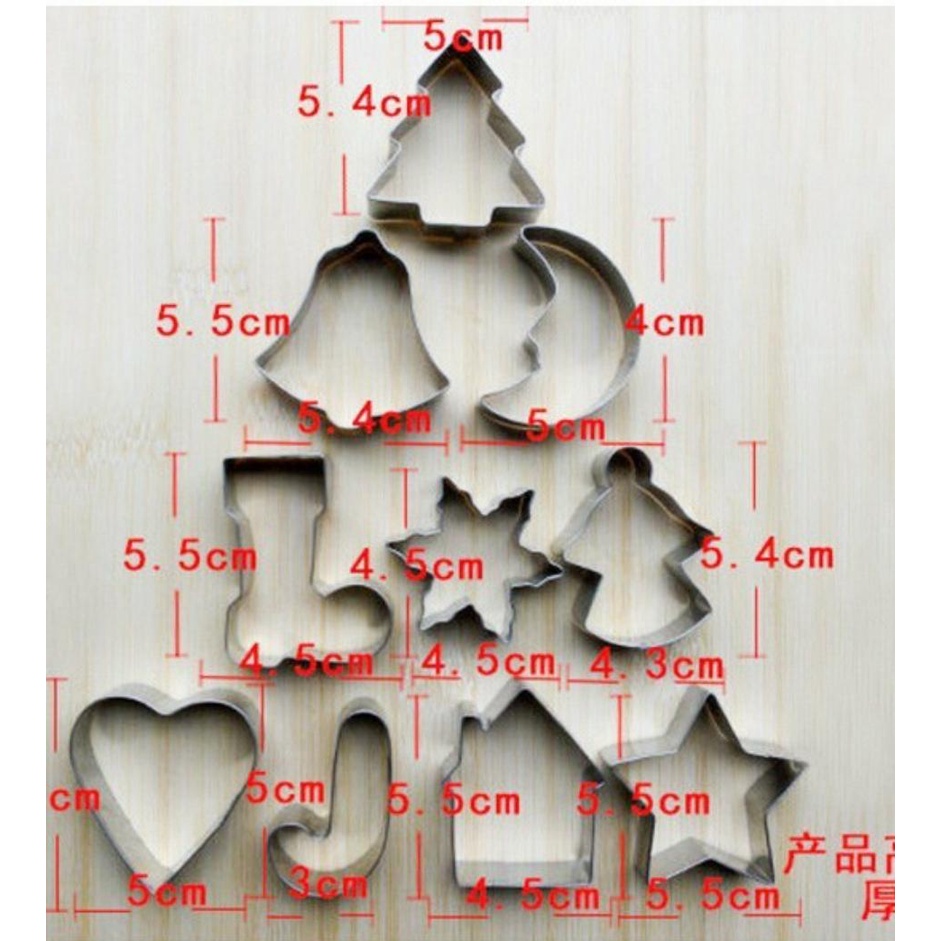 Cookie Cutter Christmas 10Pc Cetakan Kue Kering Natal Stainless Steel Xmas Tree