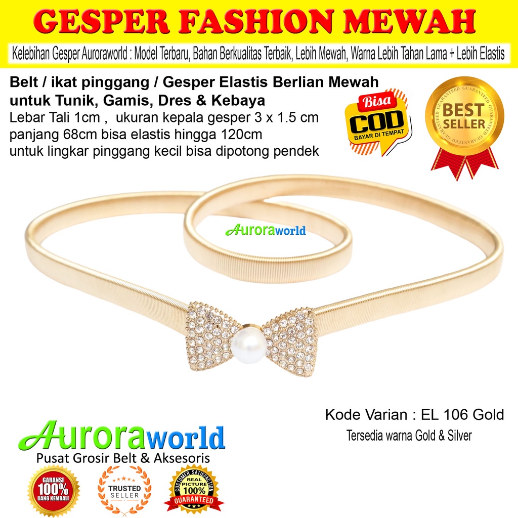 Auroraworld ikat pinggang wanita fashion Belt cewek gesper elastis sabuk pinggang bisa untuk size small hingga jumbo untuk dress gamis tunik kebaya bisa COD - EL-1B