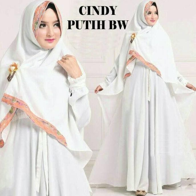Sale  Maxi Cindy Syari,Set Gamis Wanita Baju Muslim Cantik,Warna Putih Terbaru