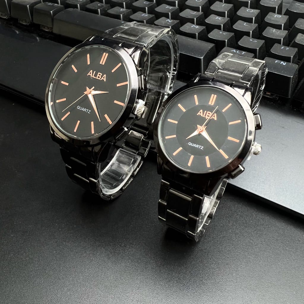 JAM TANGAN COUPLE PRIA WANITA ALBA RANTAI STRAP STAINLISS STEEL A1208