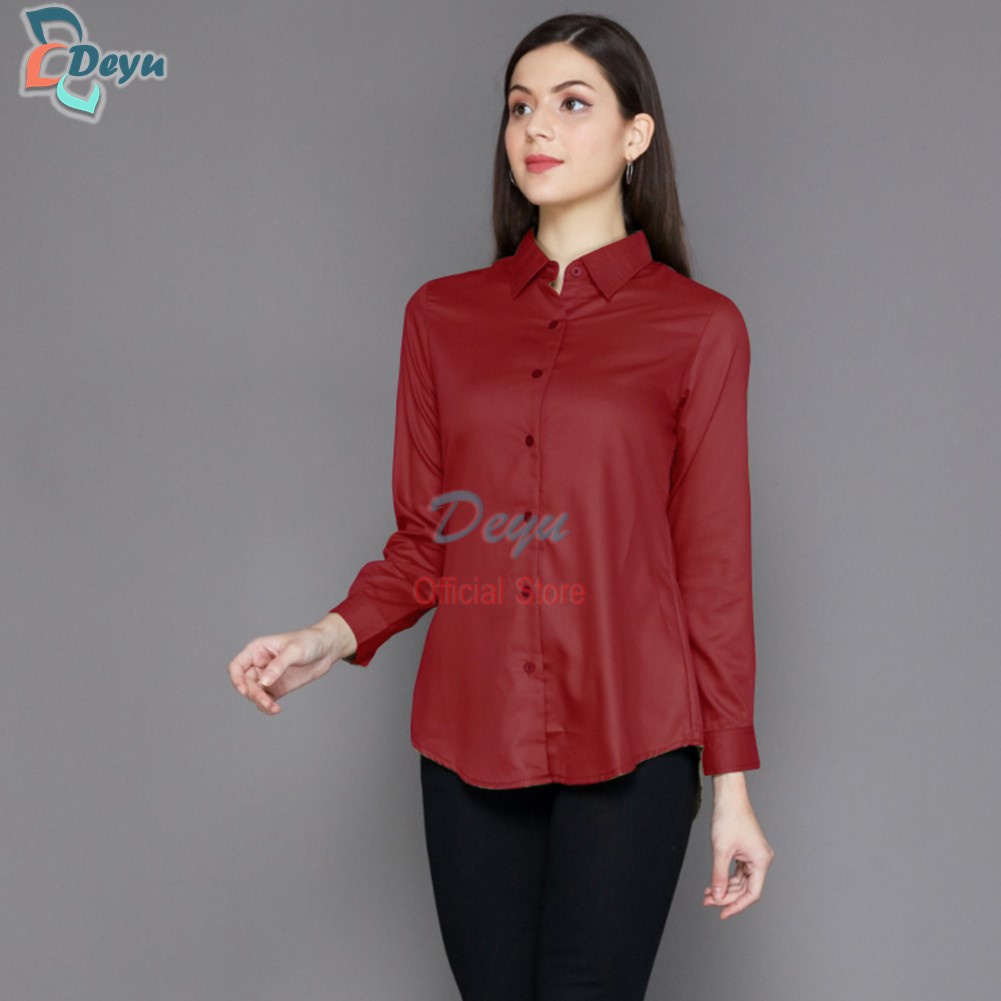 Kemeja Wanita Polos Pretty Woman Basic Streach Original Madame Sexy-MAROON