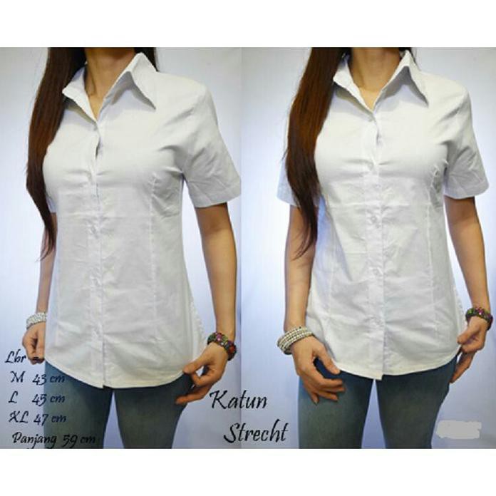 Kemeja Wanita Putih Polos Lengan Pendek