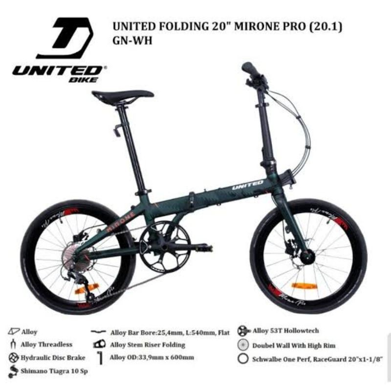 sepeda lipat united Mirone Pro 20 inch 10 speed