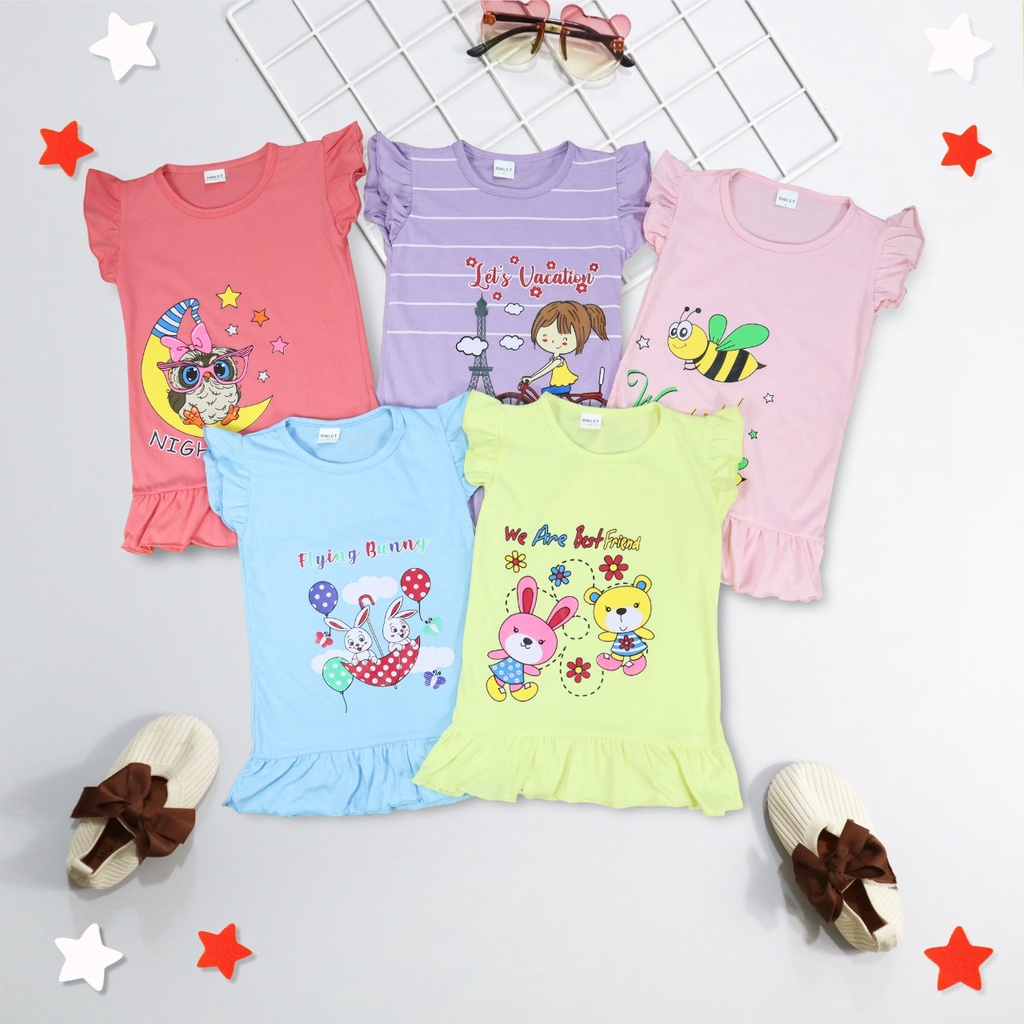 owlet - Dress ruffle anak / daster anak / dress gambar kartun (1-6 tahun)