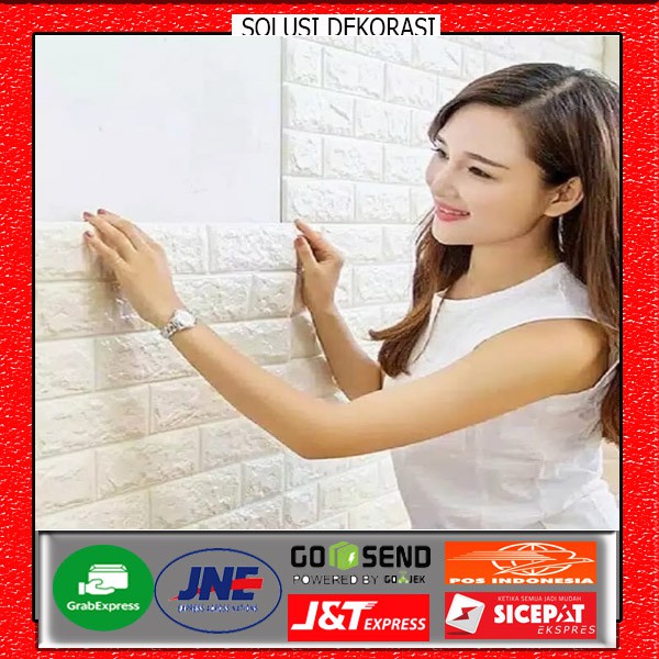 Solusidekorasi-Wallpaper Dinding Foam 3D Batu Bata Putih-Size 70CM X 77 CM-Anti Air