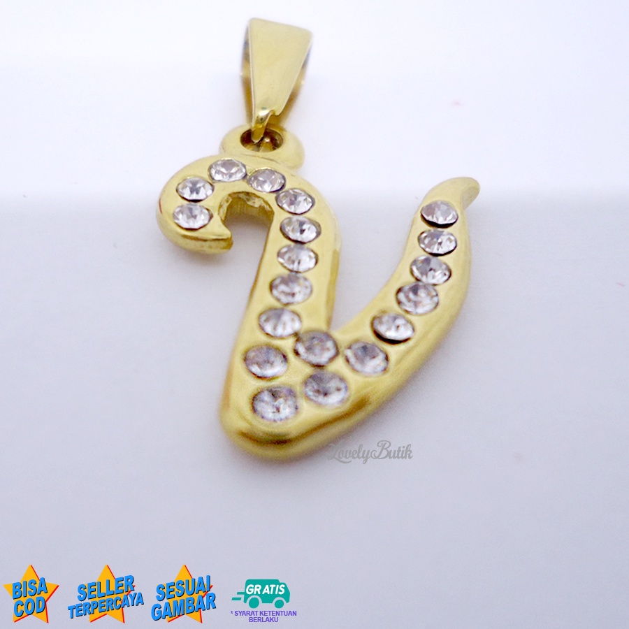 Lovelybutik Liontin Titanium Anti Karat Liontin Huruf V Klasik SILVER &amp; GOLD