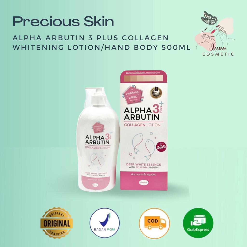 ALPHA ARBUTIN 3 Plus Collagen Whitening Lotion / Hand Body / Lotion Pemutih Badan Ampuh 500ml Precious Skin