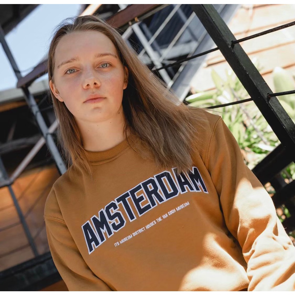 Crewneck Casual Amsterdam Mustard Full Bordir Terbaru