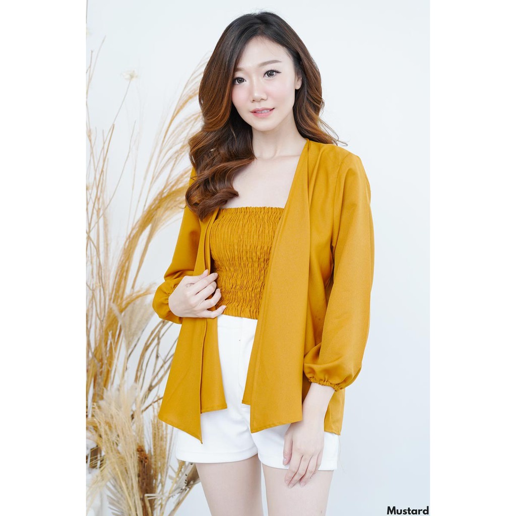 COTTONBELLS ATASAN CASUAL WANITA THERE TANKTOP SERUT + OUTER PLAID TOP ( LQ - B 11556 )-MUSTARD