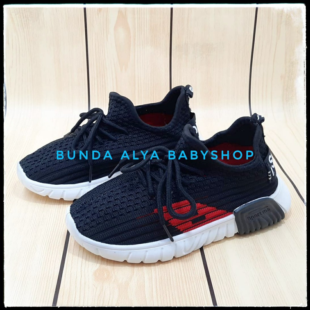 Sepatu Anak Laki Laki IMPORT Premium 1 - 6 Tahun Sneakers HITAM - Sepatu Anak Cowok Sport Size 21 - 32 Alas Karet Anti Licin SALE