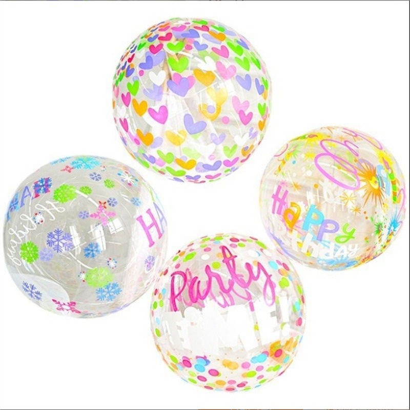 Bobo Ball / Balon Transparan Motif Print Hati / Bulat Bahan Pvc Ukuran 20 Inci Bobo