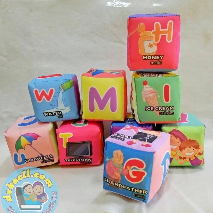 Kubus Abjad | balok abjad | balok kain | kubus kain| mainan bayi