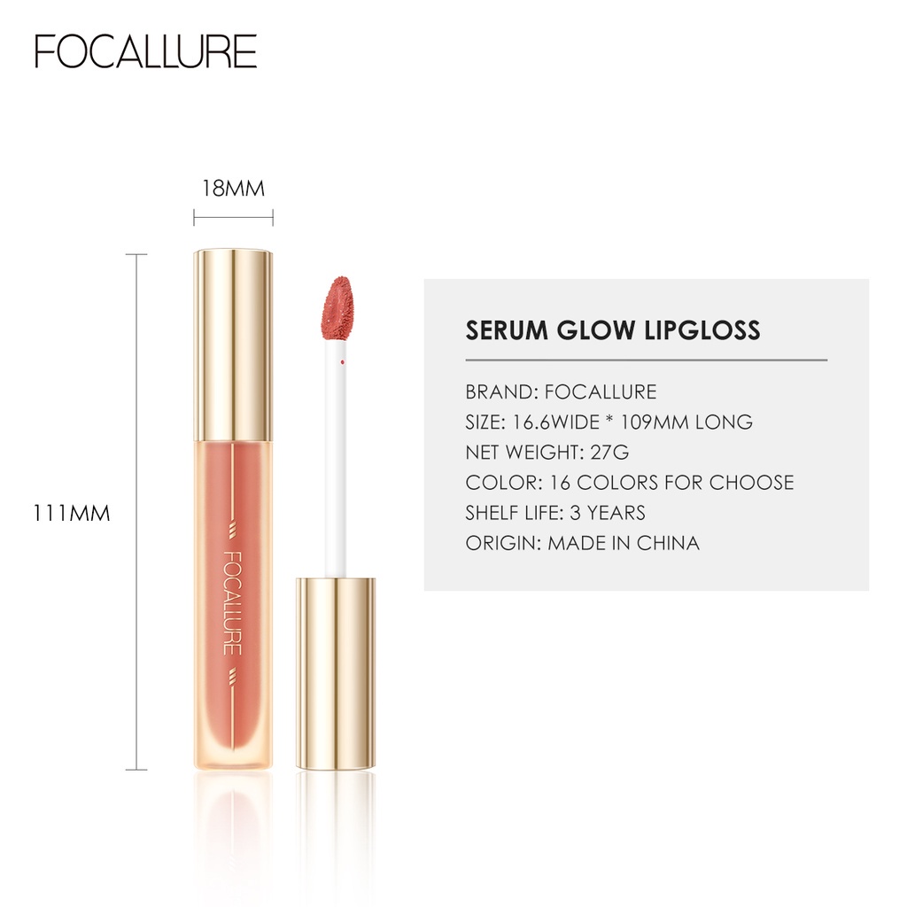 FOCALLURE Jelly Lip Gloss Lip Tint Long-lasting Lip Care Watery Non-sticky Plumpy Juicy Dewy Essence Lipstick Makeup FA279