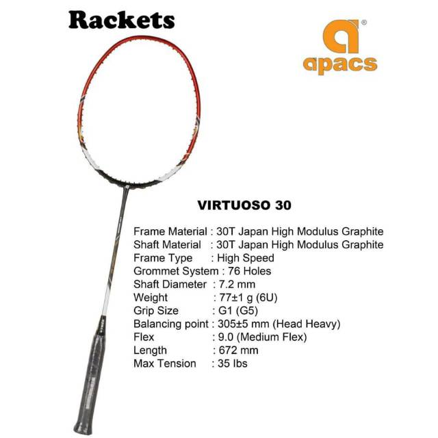 Raket Badminton / Bulutangkis APACS VIRTUOSO 30 ORIGINAL