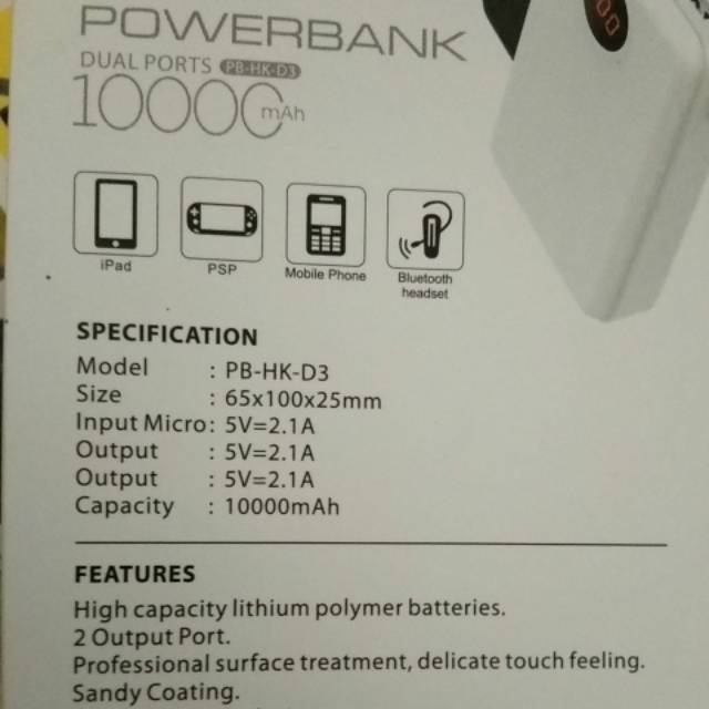 (COD)powerbank HK 10.000 mah /powerbank berkualitas