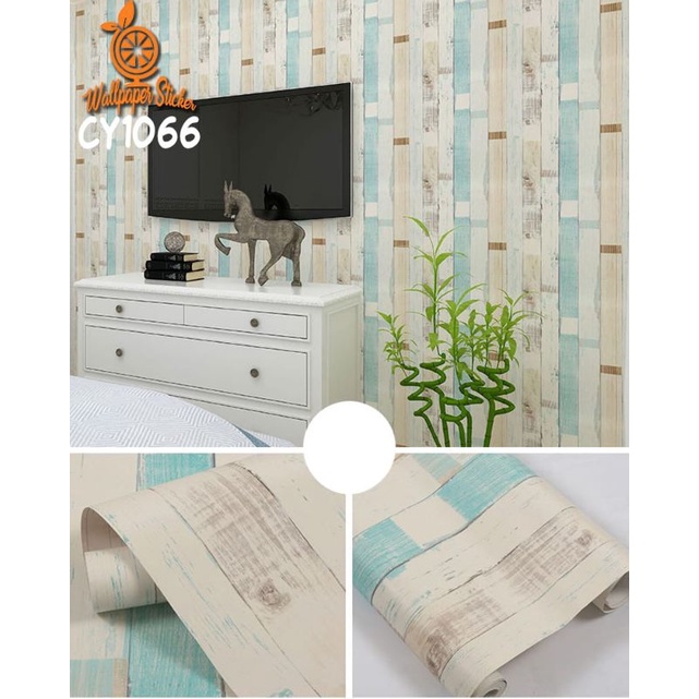 KAYU KREM BIRU wallpaper sticker dinding uk 45 cm x 10 m CY1066