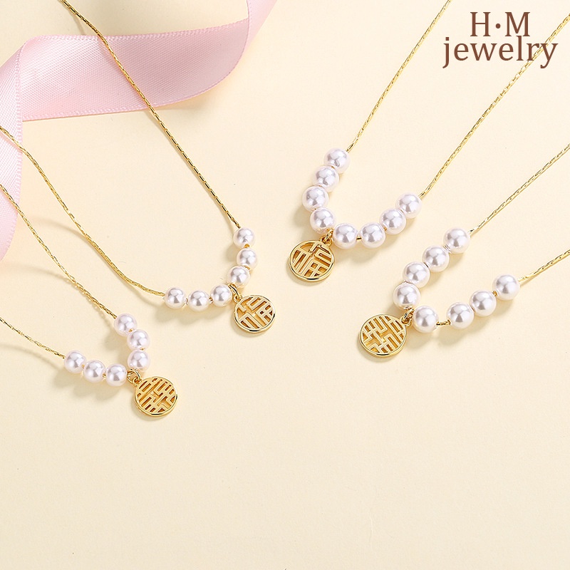 Fu Kalung Rantai Dengan Liontin Karakter Xi Untuk Wanita