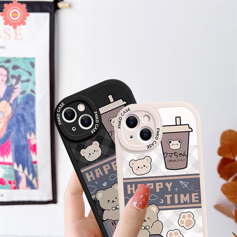 Milk Tea Happy Time Kartun Beruang Kisi Silicon Soft Tpu Case Redmi 12C 9 9A 10 9C NFC 9T 10C Redmi Note8 9 11Pro 9Pro 10Pro Max 11 10 9s 11s 10s Xiaomi POCO M3 X3 Pro X3 NFC
