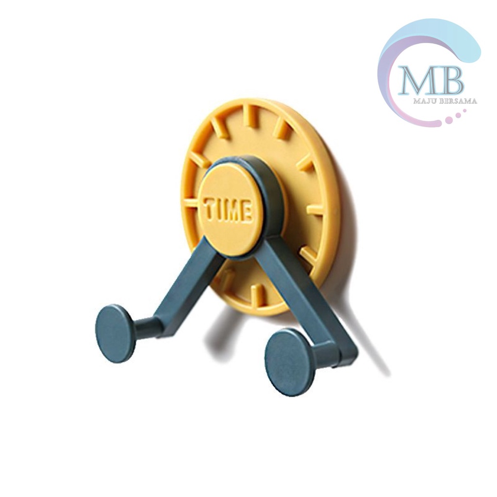 RT104 Gantungan Hanger Hook kunci tempel 2 kait bentuk jam 2 warna rotasi 360 MB3012