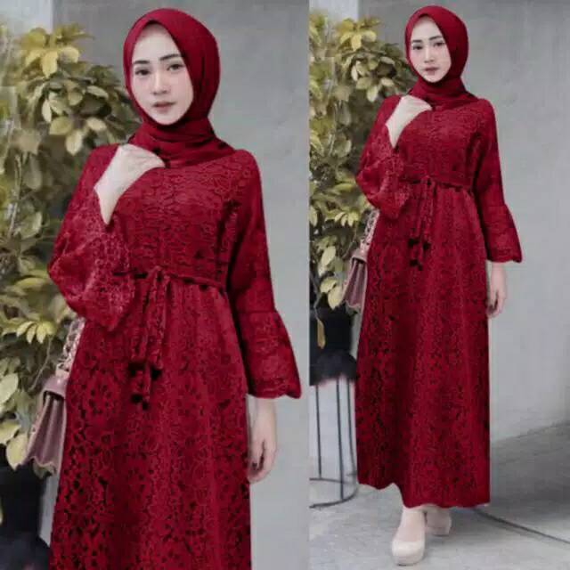 Baju Wanita/Cewek Gamis Full Brukat Maxi Yasina Busui