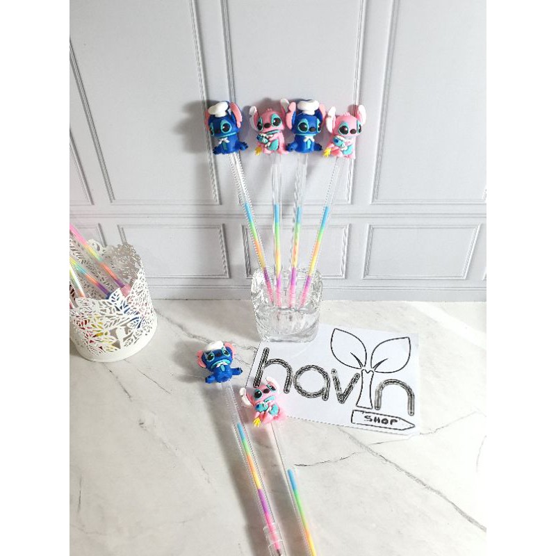 (12pc) pen gel PELANGI highlighter/pen gel warna/pulpen gel fancy/bolpen lucu PELANGI RAINBOW-Stitch
