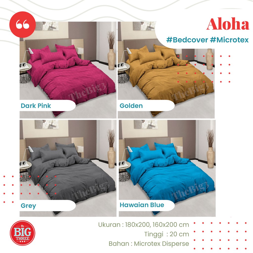 ALOHA Bedcover + Sprei POLOS 180x200 / 160X200 Ungu Hijau Orange Coklat Abu Salem Pink - King Queen 180 160 BC