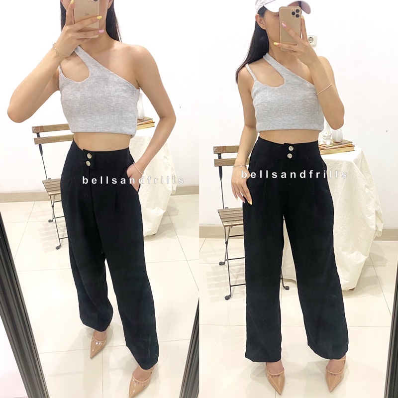 SAVA Long Cullote Highwaist / Double Buttons Office Long Pants / Loose Pants Casual / Celana Kulot Highwaist P1