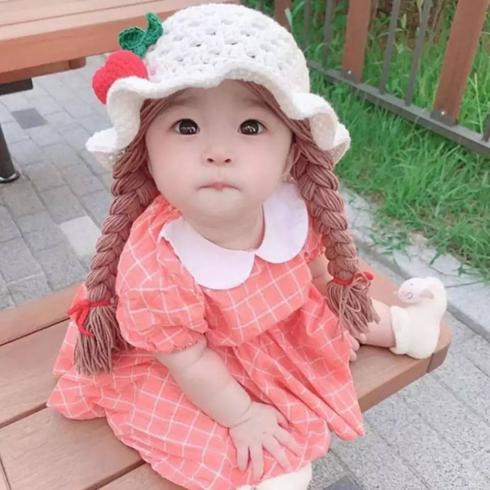 9.9 [BISA COD] Topi Kupluk Renda Bayi Kepang Rambut / Baby Hat Wig TERMURAH