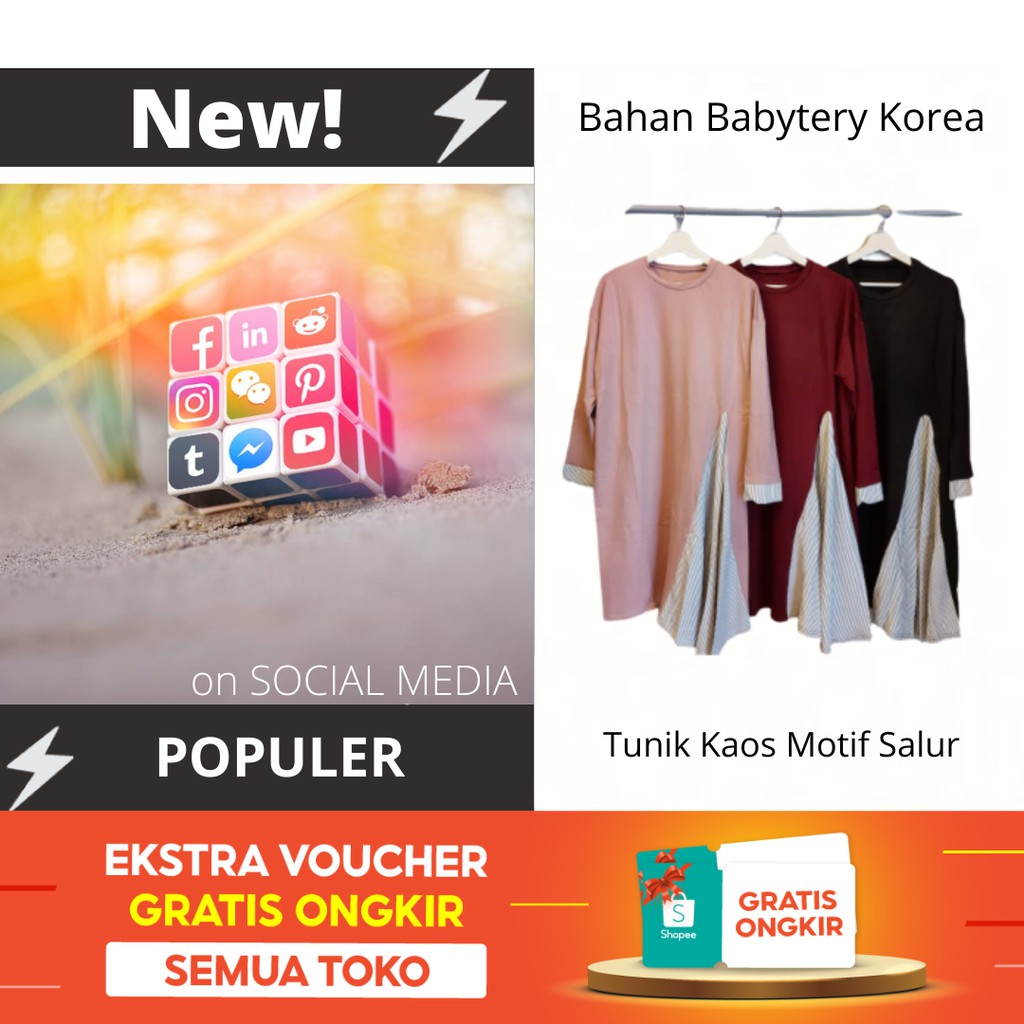 Tunik Muslim / Atasan Tunik Muslim Wanita / Tunik Kaos Motif Salur