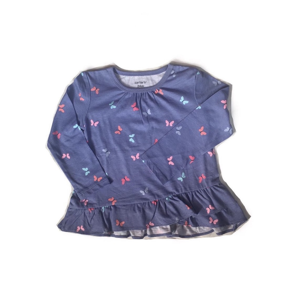 Carters Tee Purple Blue Butterfly Kaos Motif Anak Perempuan