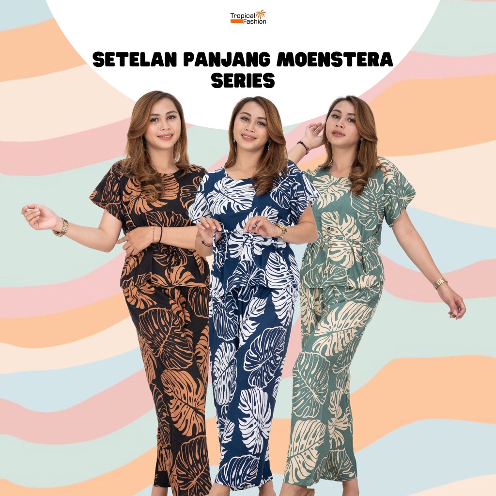 Setelan Panjang Wanita Motif Monstera Bahan Rayon Premium Untuk Remaja dan Dewasa