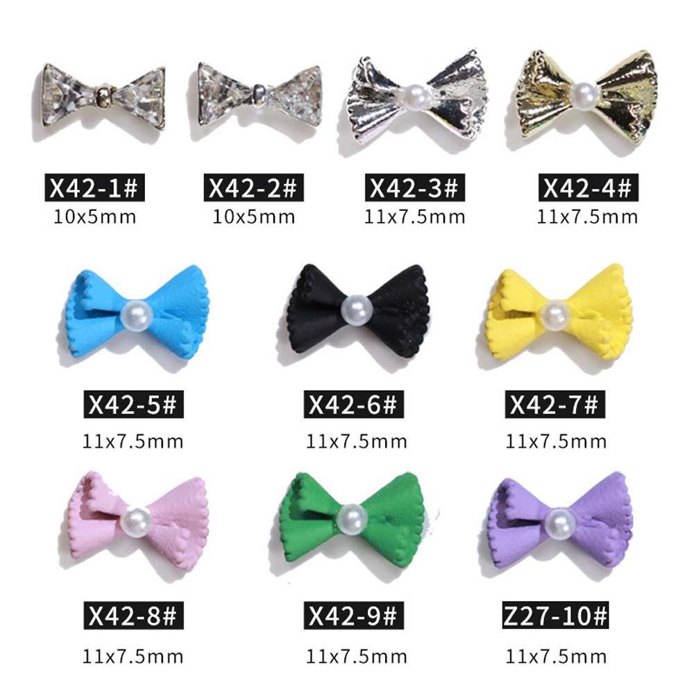 Mxbeauty Hiasan Nail Art 2pcs Warna Silver Candy Color Bownot Rhinstone Pearl Bow Busur Kuku Charms