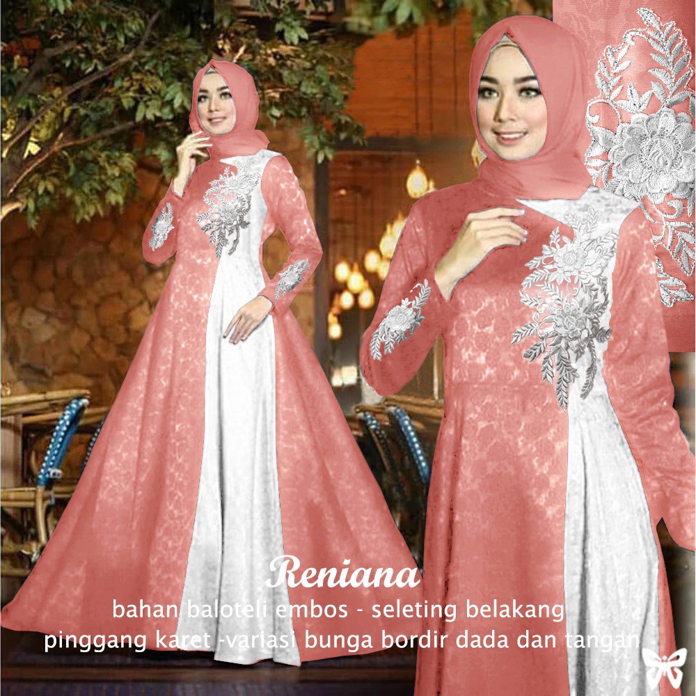 HOPYLOVY - Gamis Syari Pesta Terbaru Baloteli Embos Reniana Size L-RENIANA L ORANGE