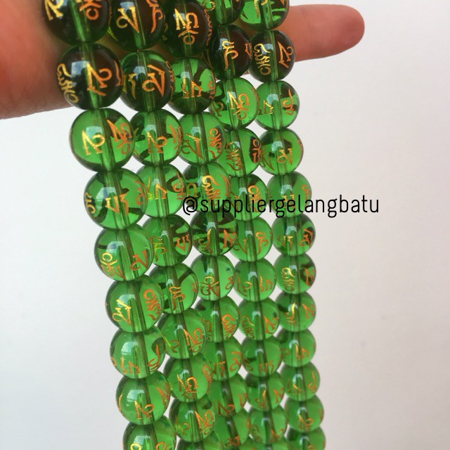 bongkah tibet hoki hijau clear quartz 14mm renceng bahan serat emas bahan gelang kalung aksesoris
