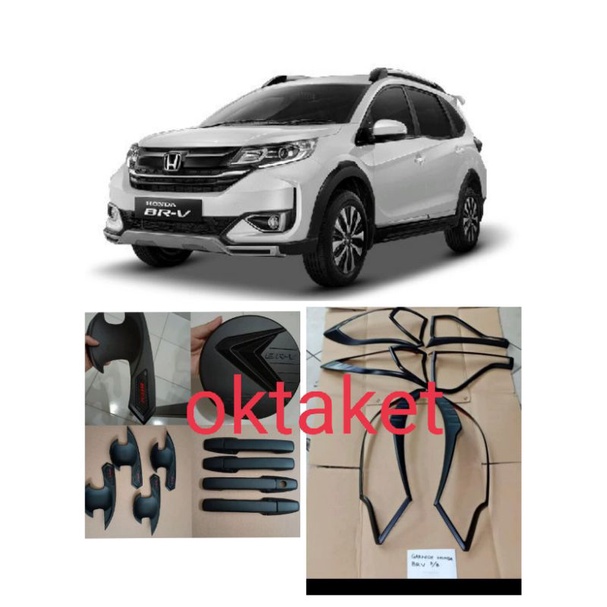 paket lengkap garnish depan belakang outer handle tank cover Honda BRV chrome hitam carbontivo