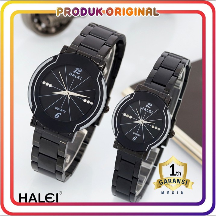 COD JAM TANGAN COUPLE HALEI ORIGINAL 457 RANTAI HITAM WATER RESISTANT STAINLES STEEL