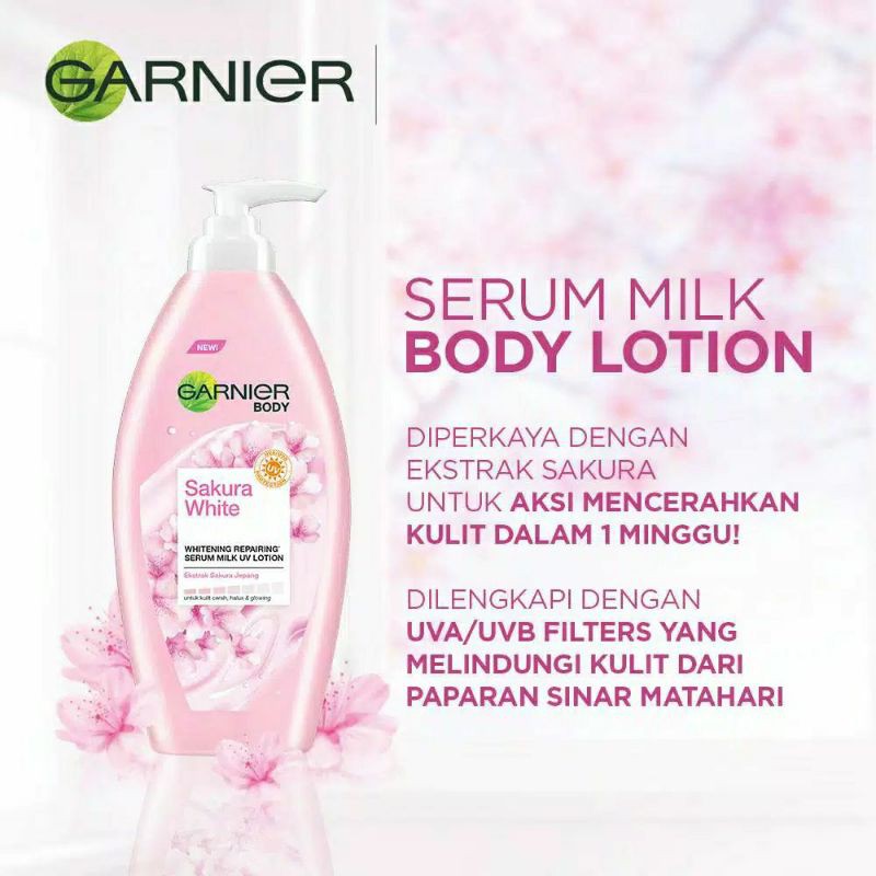 Garnier Sakura Body Lotion 400 ml Serum Milk UV Skin Care White Pinkish Radiance 400ml