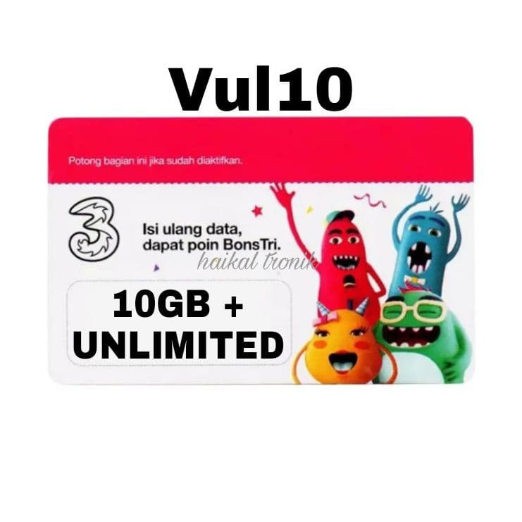 Voucher kuota data TRI 10GB + UNLIMITED 30 Hari