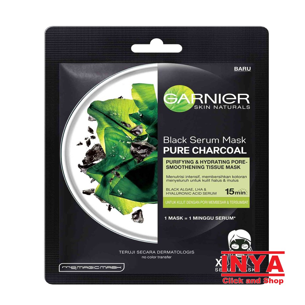 GARNIER SERUM MASK PURE CHARCOAL BLACK ALGAE 28gr - Masker Wajah