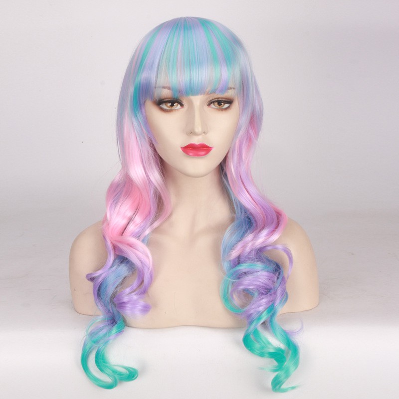 LOL-08 wig rambut palsu lolita cosplay harajuku daily 3 warna pastel biru pink