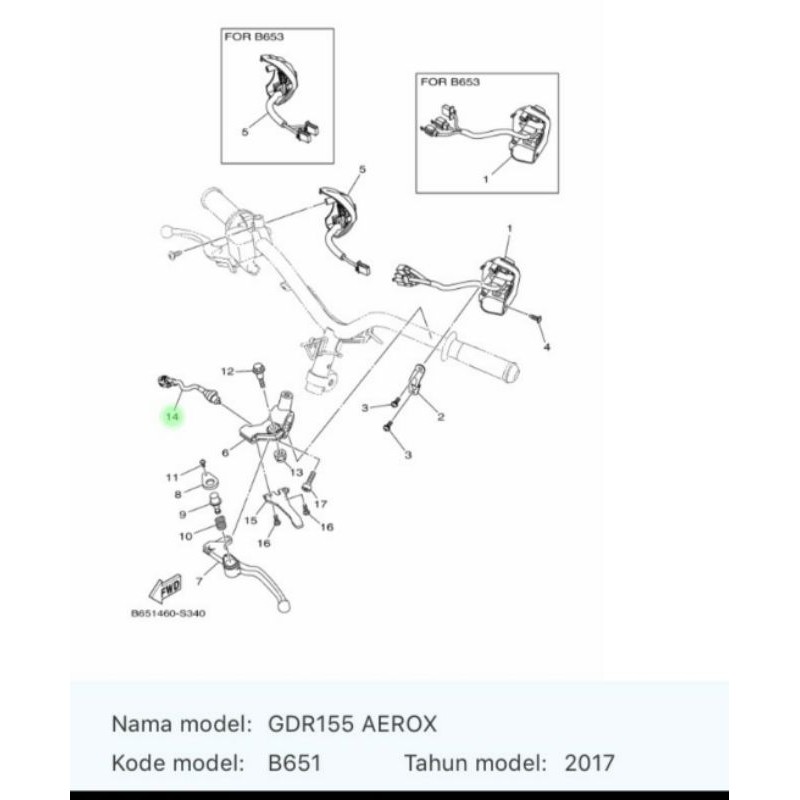 SWITCH REM BELAKANG KIRI AEROX 155 LEXI ASLI ORI YAMAHA 40D H3980 21