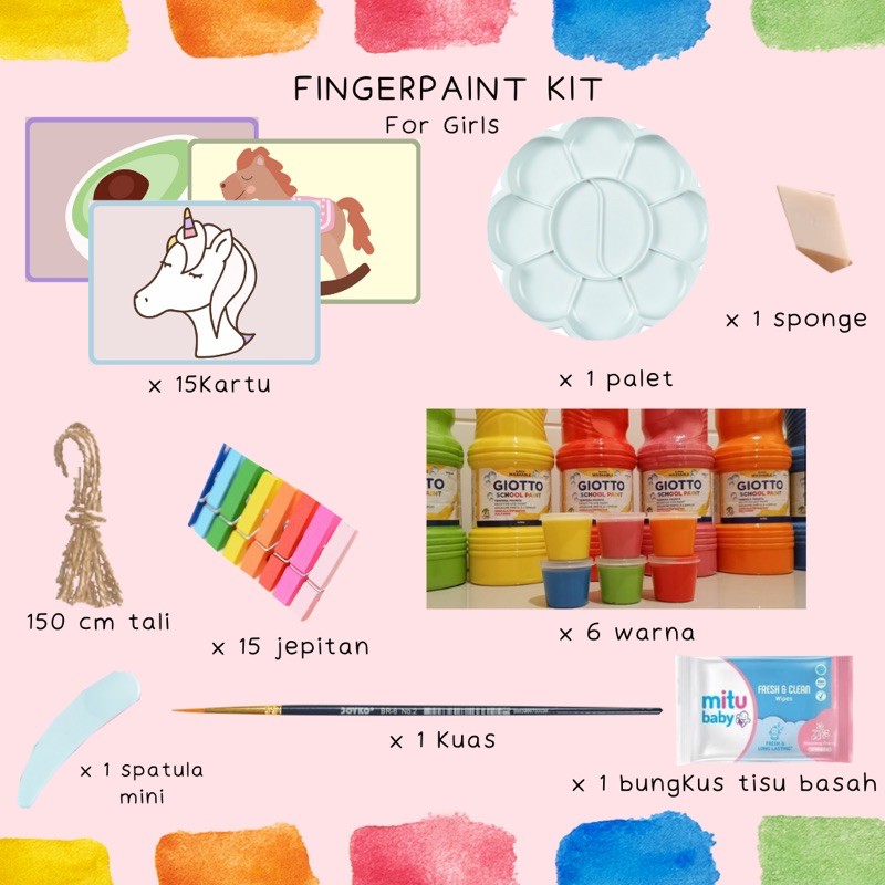 MAINAN EDUKASI ANAK FINGER PAINT KIT LENGKAP DENGAN KARTU PEREMPUAN - CAT JARI YANG BISA DICUCI