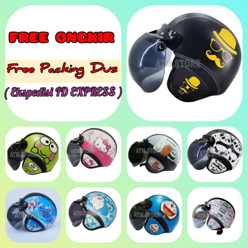 Helm Wanita Bogo Dewasa Pria Retro Kulit SNI Kaca Cembung Ukuran M/L